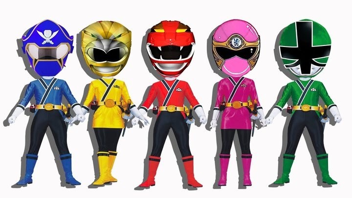 5 anh em siêu nhân Gao chibi cute đang đứng xếp hàng và giơ hai cánh tay ra