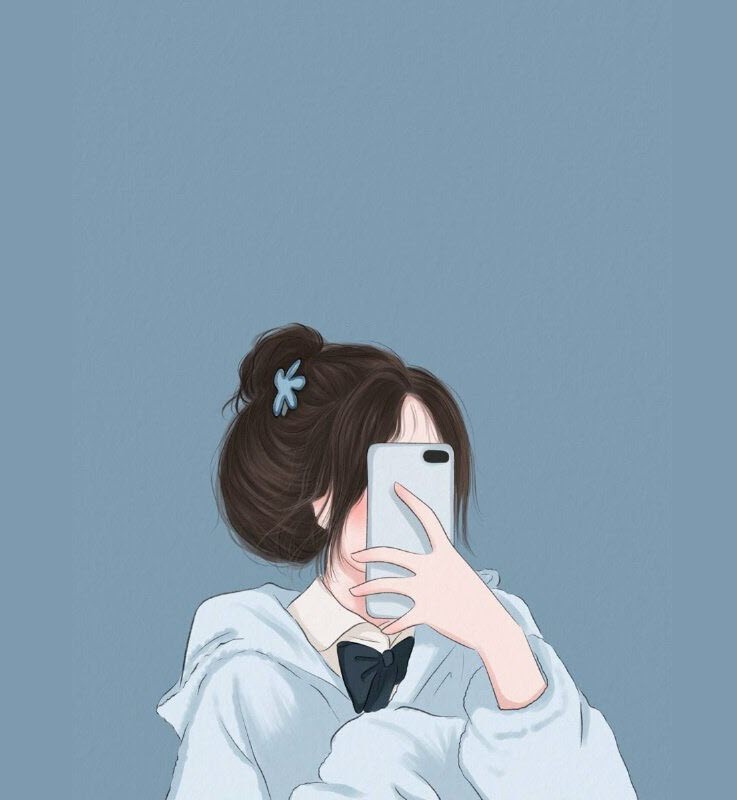 Ảnh anime che mặt với điện thoại di động