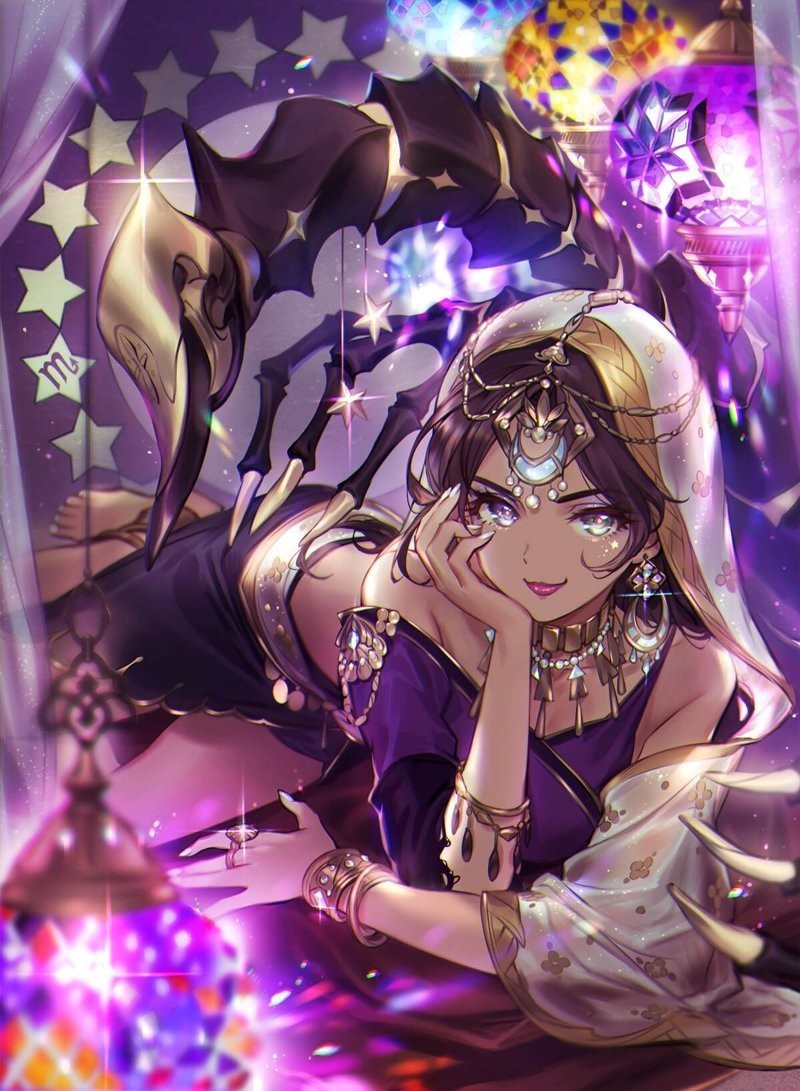 Ảnh anime cung Bọ Cạp nữ với ánh mắt sắc sảo và đầy nội lực