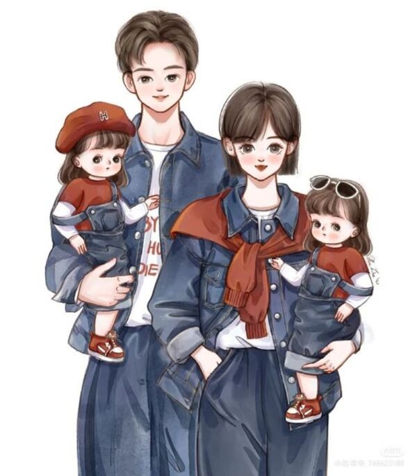 Ảnh gia đình anime tràn đầy yêu thương và gắn kết
