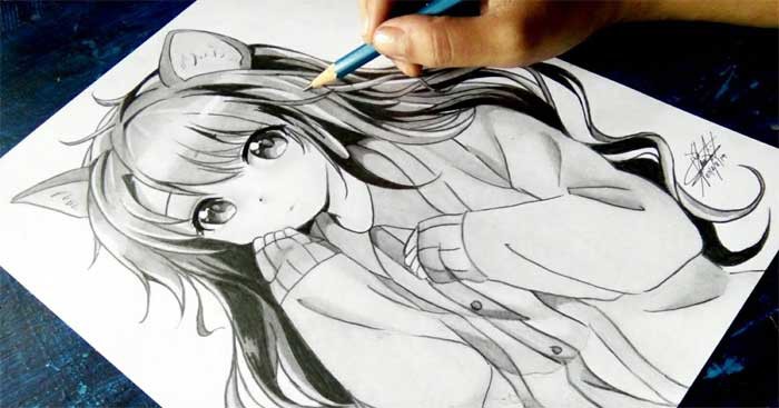 Ảnh vẽ anime cô gái mặc váy trên tay là cây kẹo mút