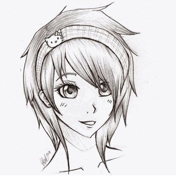 Ảnh vẽ anime cô gái xõa tóc với ánh nhìn quyến rũ