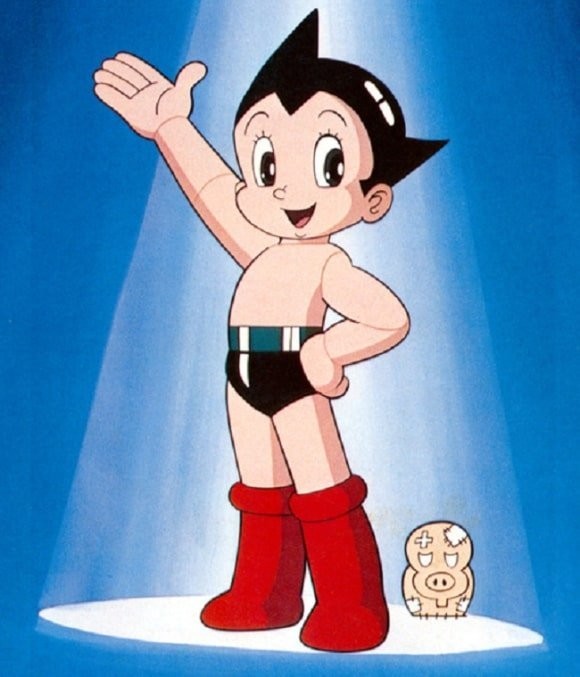 Astro Boy với nụ cười rạng rỡ và đôi mắt to tràn đầy lòng dũng cảm