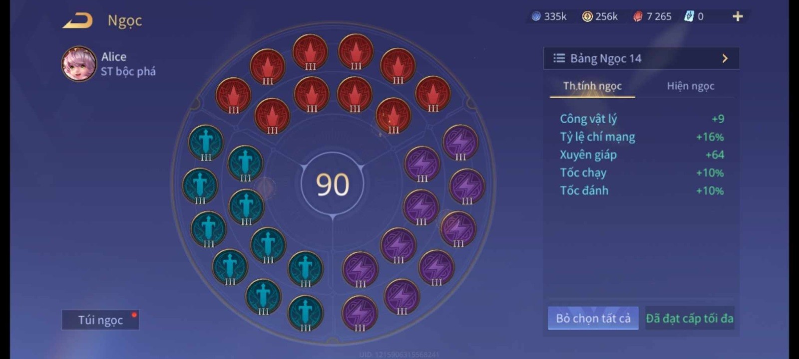 Bảng ngọc full dame cho Alice