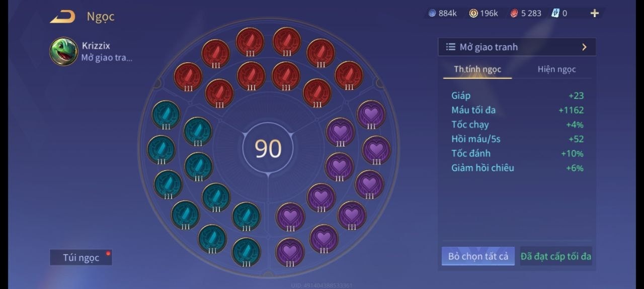 Bảng ngọc Krizzix full tank