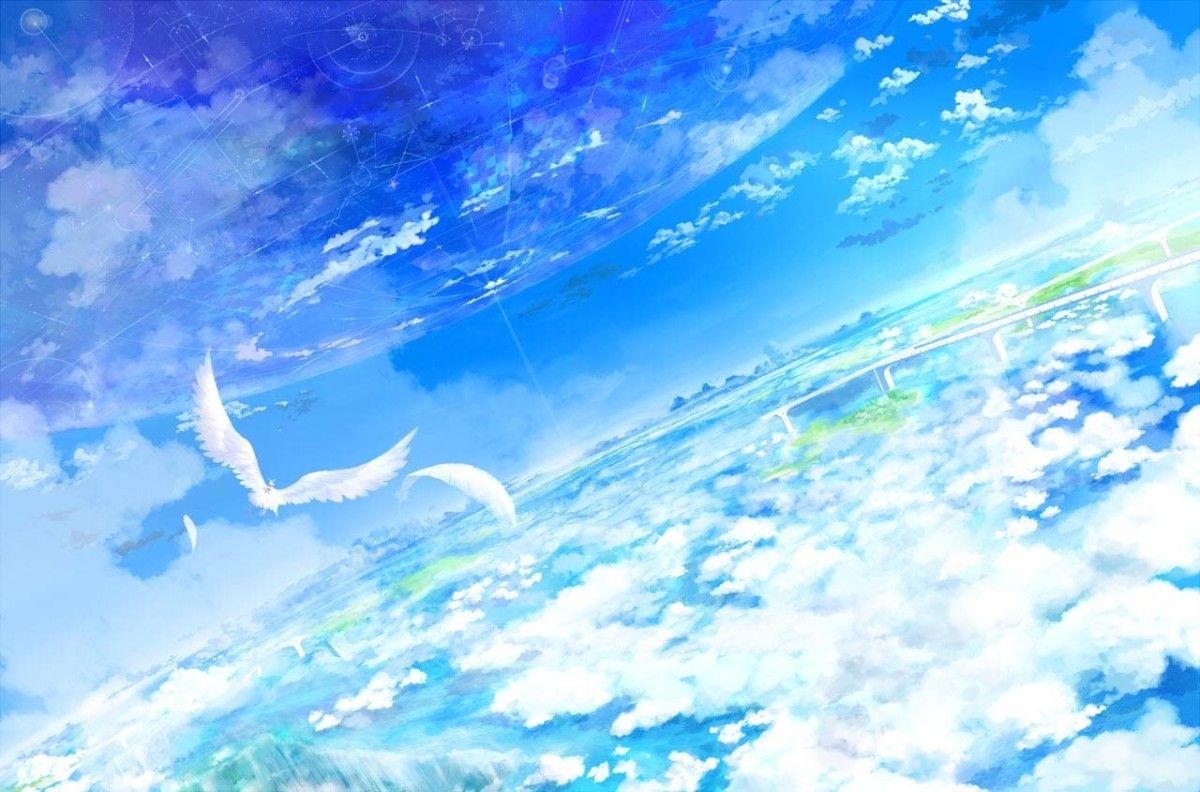 Bầu trời anime rực rỡ với ánh nắng hoàng hôn