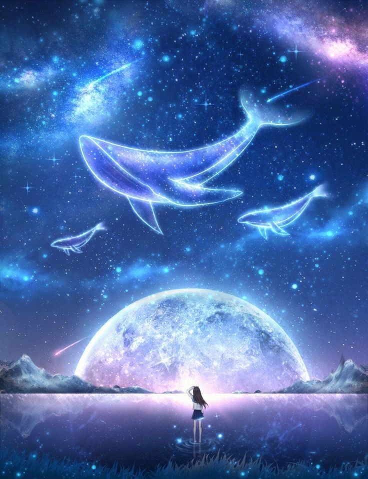 Bầu trời anime với dải ngân hà rực rỡ giữa không gian vô tận