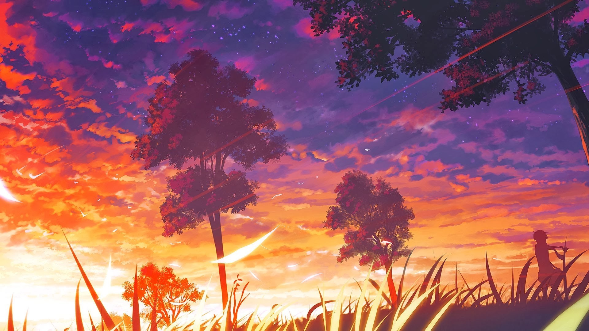 Bầu trời hoàng hôn anime lãng mạn