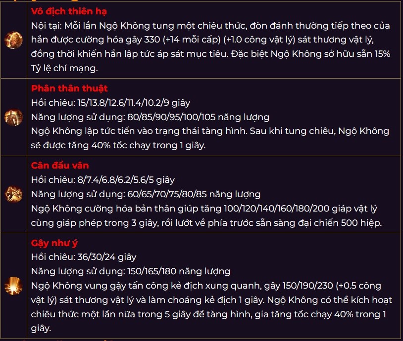 Bộ kỹ năng của Ngộ Không