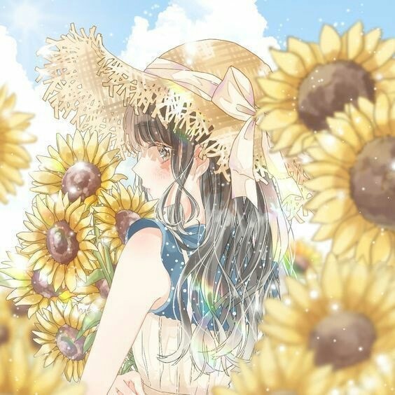 Bức tranh hoa hướng dương anime cổ điển