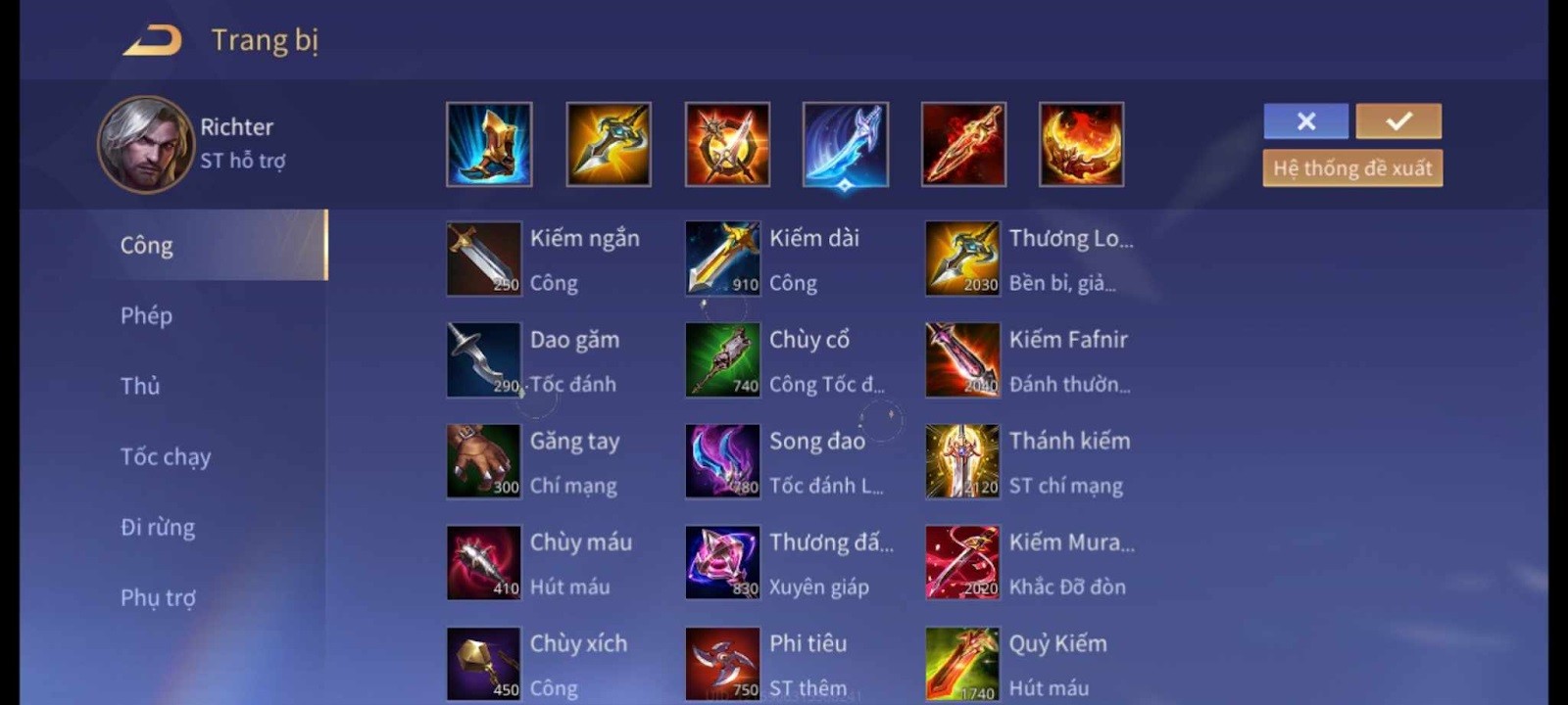 Build đồ Richter full sát thương một combo bay màu xạ thủ