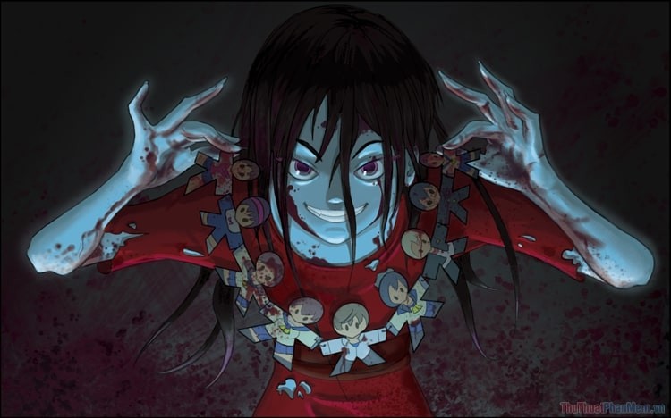 Cảnh tượng anime với đôi tay đầy máu, làm nổi bật sự đáng sợ và lạnh lẽo