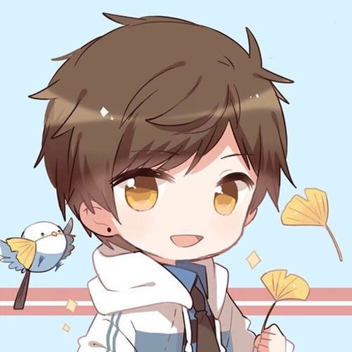 Cậu bé chibi cầm chiếc lá