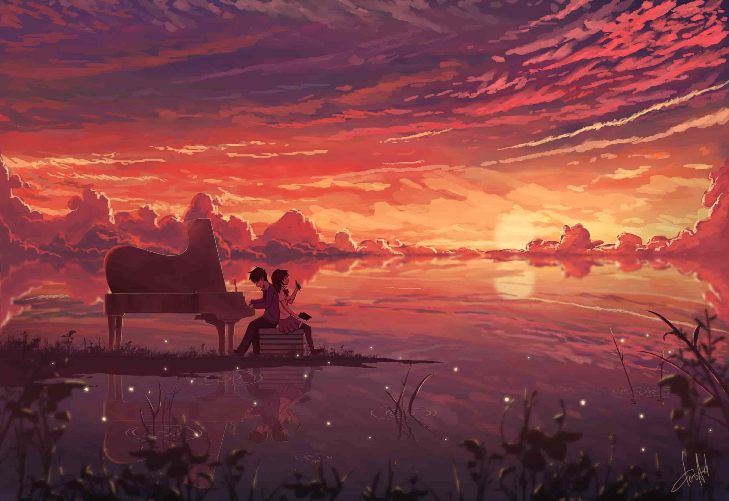 Chiều hoàng hôn anime với màu sắc đa dạng