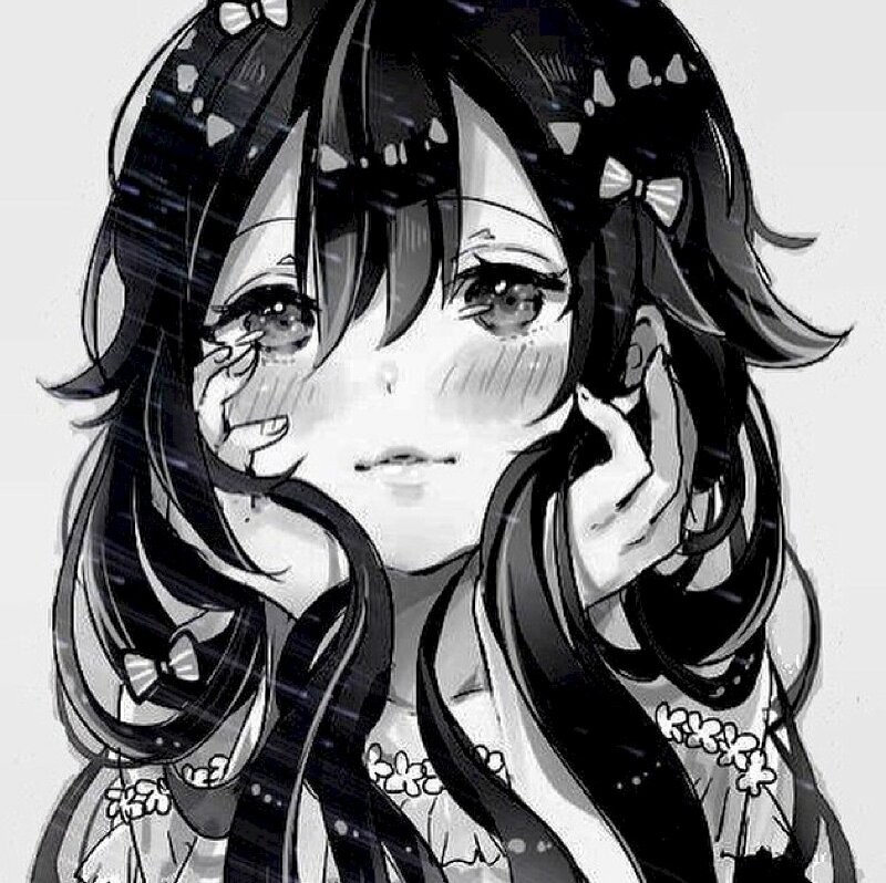 Cô gái anime với nụ cười buồn trong ảnh đen trắng anime, đôi mắt đầy suy tư và sâu lắng