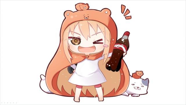 Cô gái chibi với chai nước