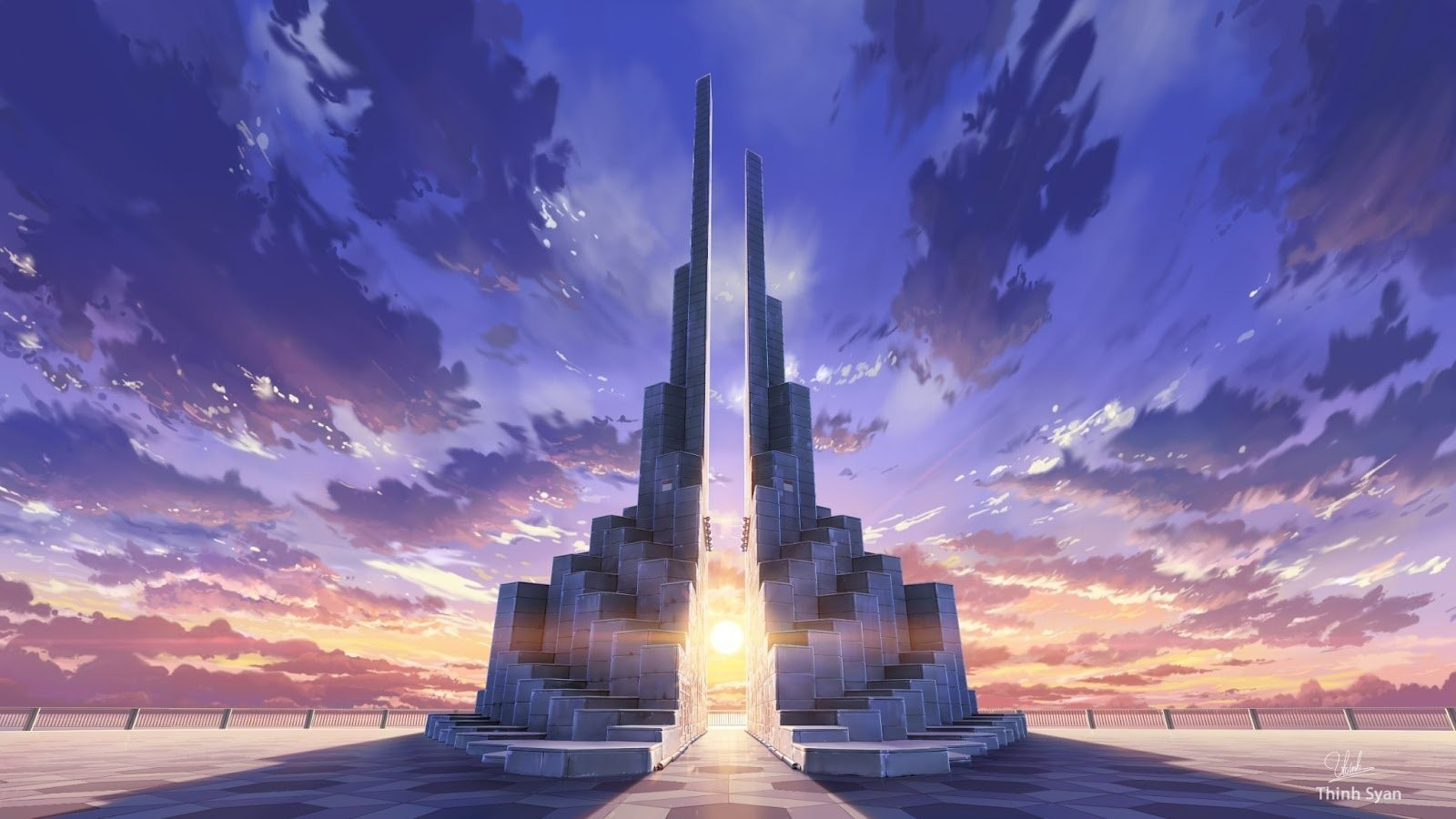 Con phố anime yên tĩnh vào buổi sáng sớm