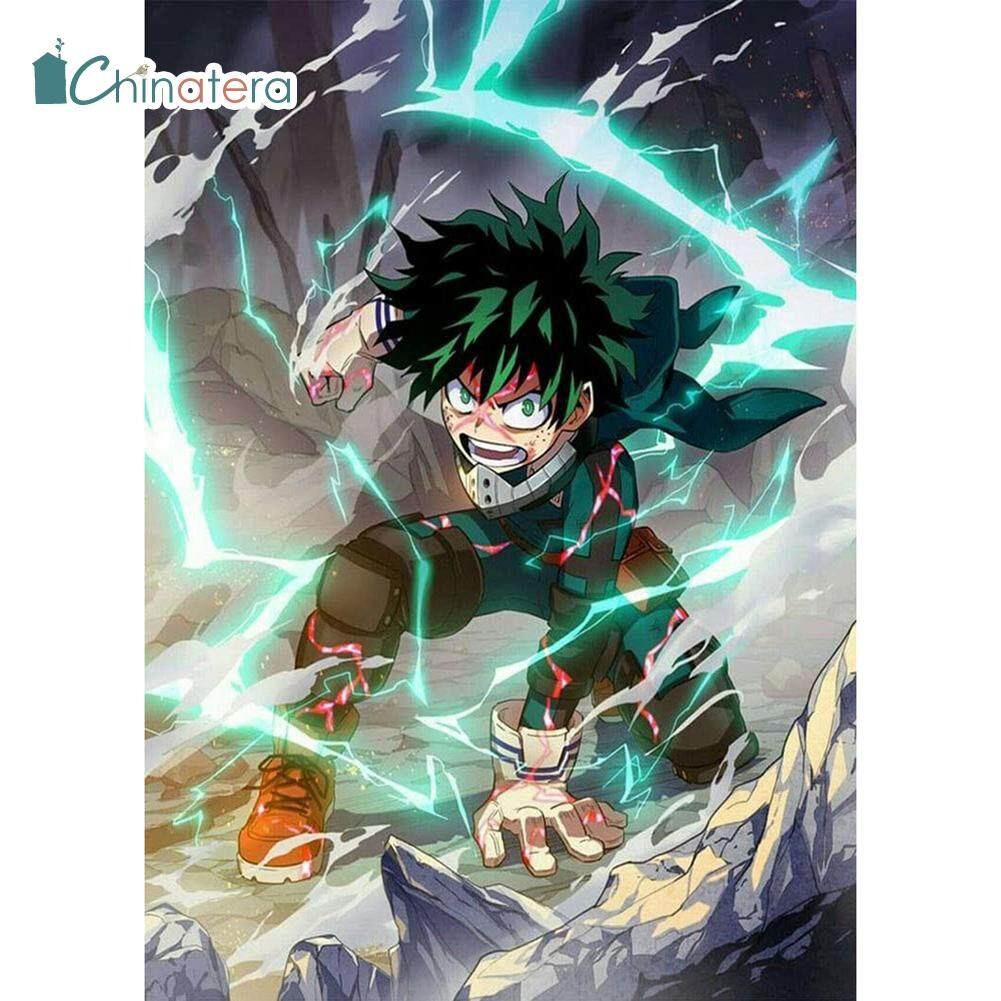 Deku trong ảnh Deku ngầu với tư thế sẵn sàng tấn công và ánh mắt sắc bén đầy uy lực