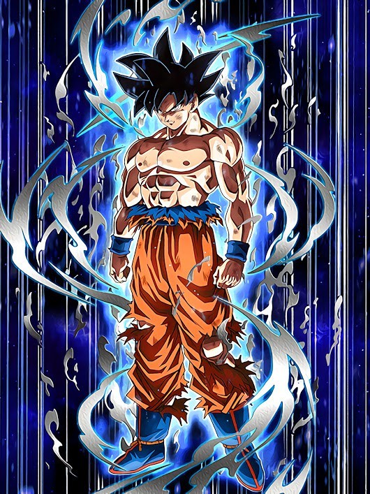 Goku bản năng vô cực với năng lượng mãnh liệt và ánh sáng xung quanh cơ thể