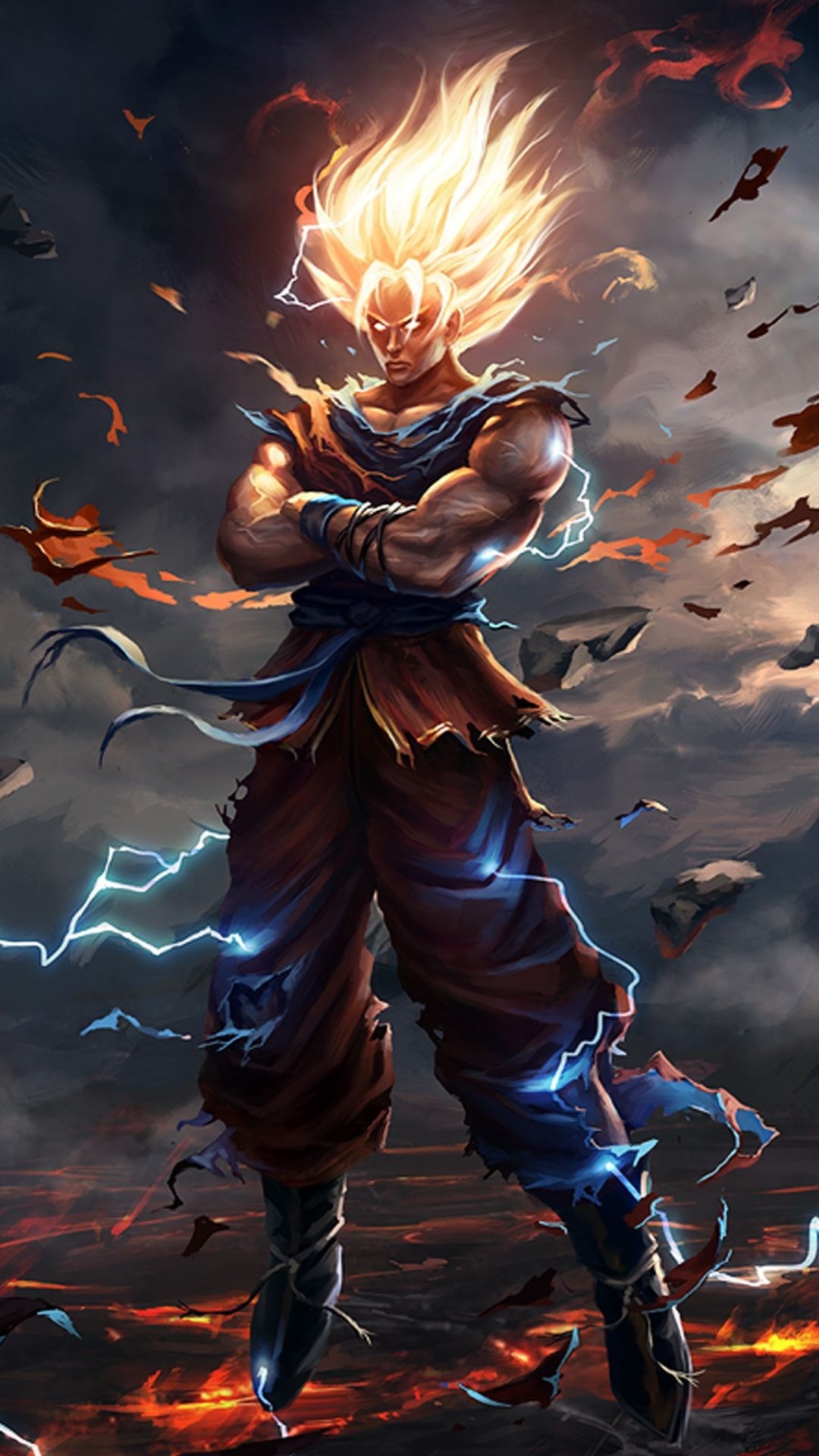 Goku đang ở tư thế chiến đấu mạnh mẽ, sẵn sàng đối mặt với mọi thử thách