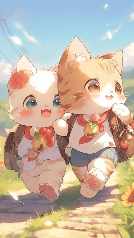 Hai chú mèo đeo cặp