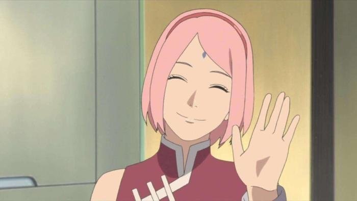 Haruno Sakura trong khoảnh khắc tinh nghịch, mái tóc hồng phất phơ