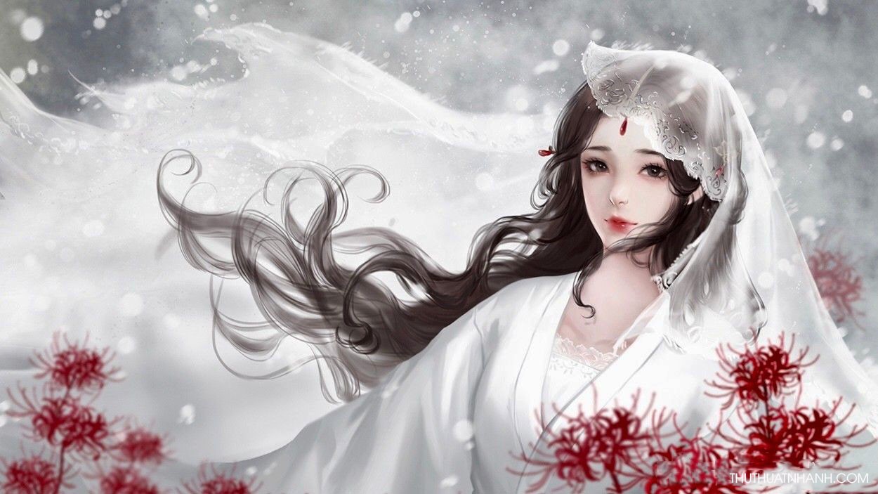 Hình ảnh anime nữ cổ trang Trung Quốc với tà áo thướt tha và nét yêu kiều