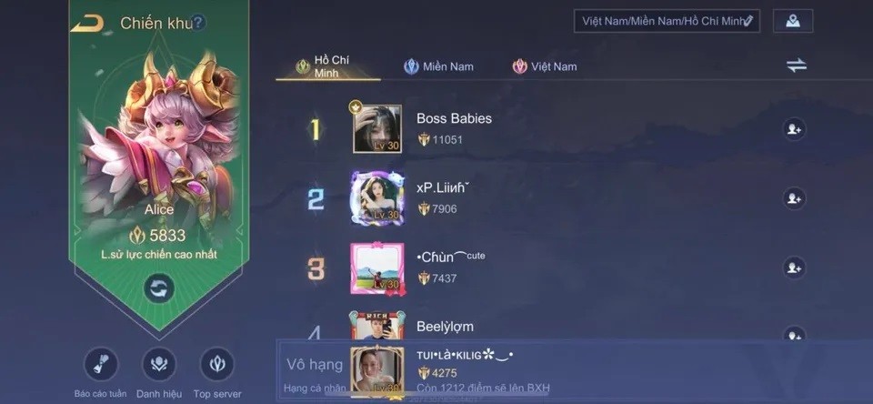 Hình ảnh minh họa điểm lực chiến Alice trong Liên Quân