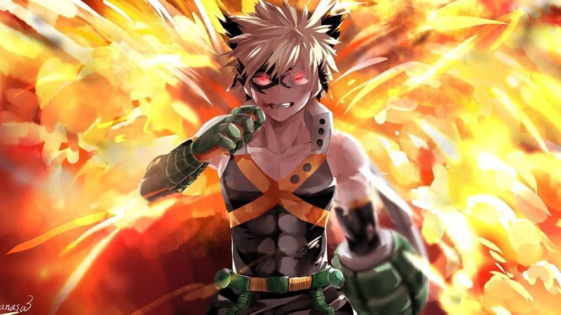 Hình nền Bakugou với tư thế độc đáo và biểu cảm mạnh mẽ