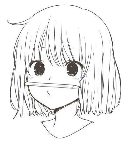 Hình tô màu anime cô gái tóc ngắn để bút chì lên miệng