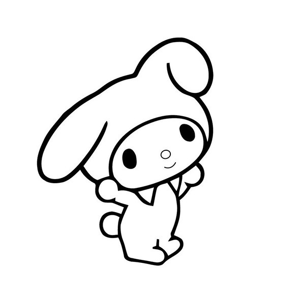 Hình tranh tô màu Kuromi cute đang đứng giơ hai tay siêu đơn giản