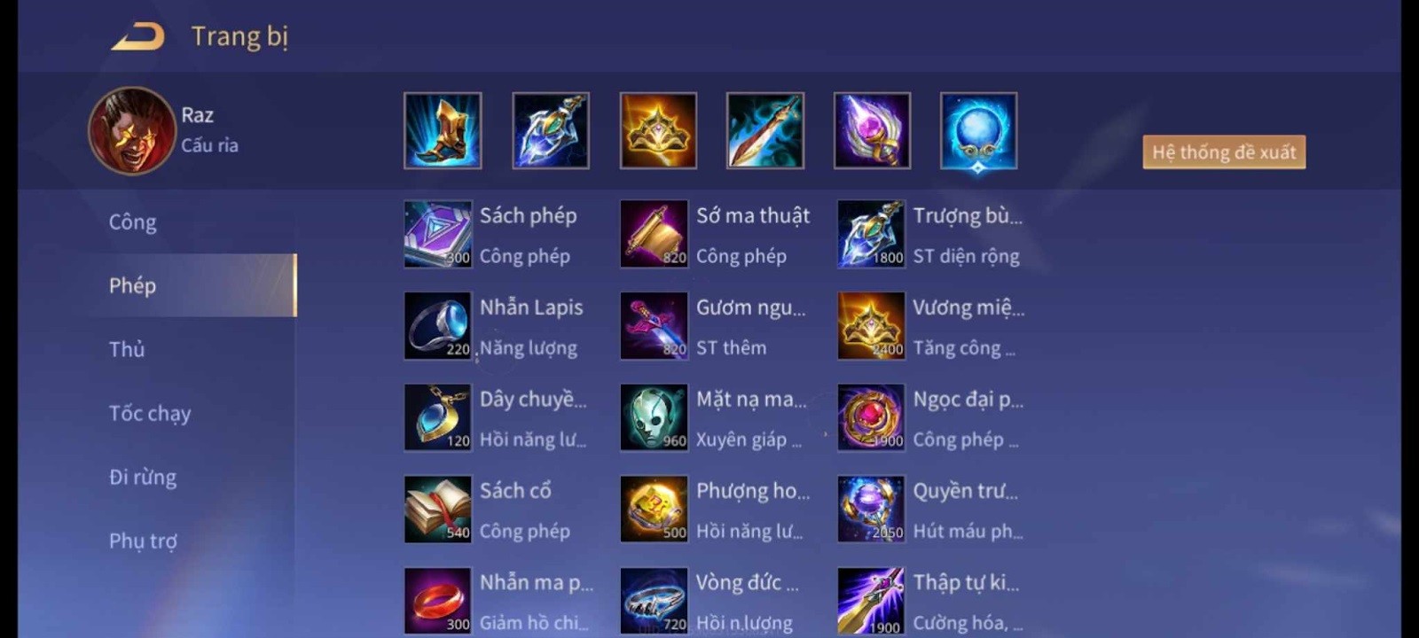 Lối trang bị của top Raz thường dùng