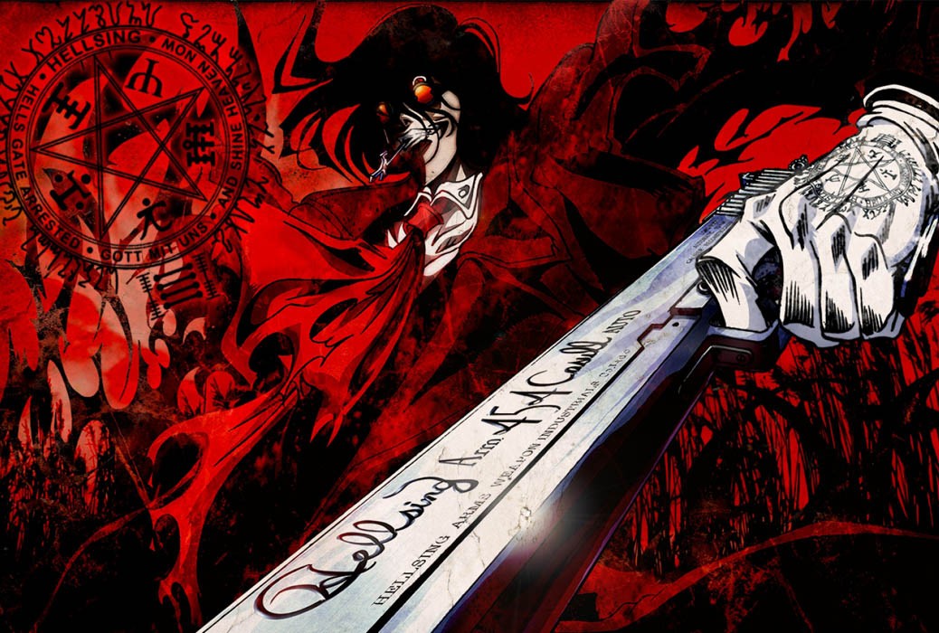 Ma cà rồng anime với đôi mắt đỏ rực và hàm răng nanh sắc bén