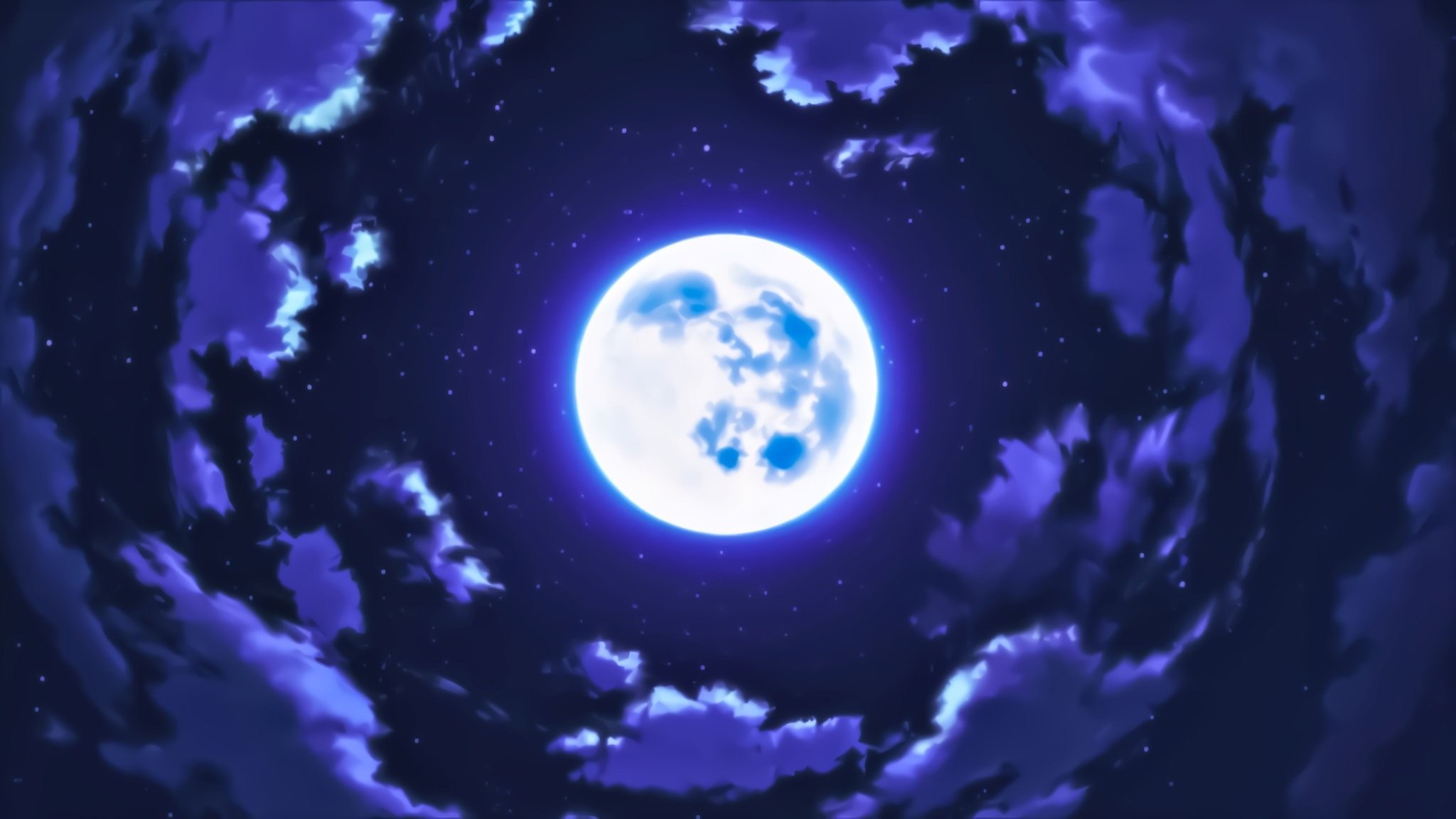 Mặt trăng khổng lồ trên bầu trời anime, tạo nên cảm giác vừa huyền bí vừa thân quen