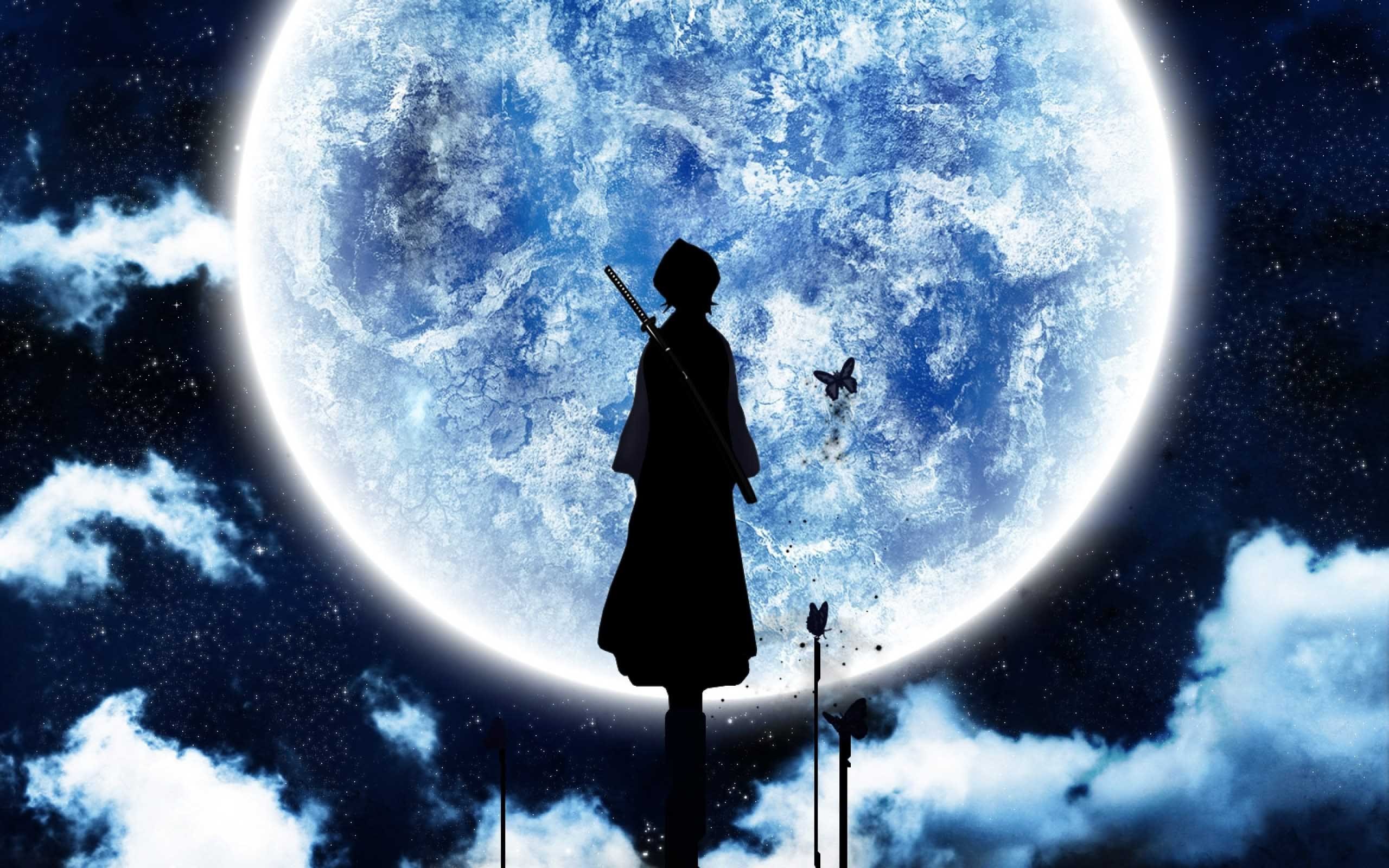 Mặt trăng lấp lánh giữa bầu trời sao trong một cảnh anime tĩnh lặng