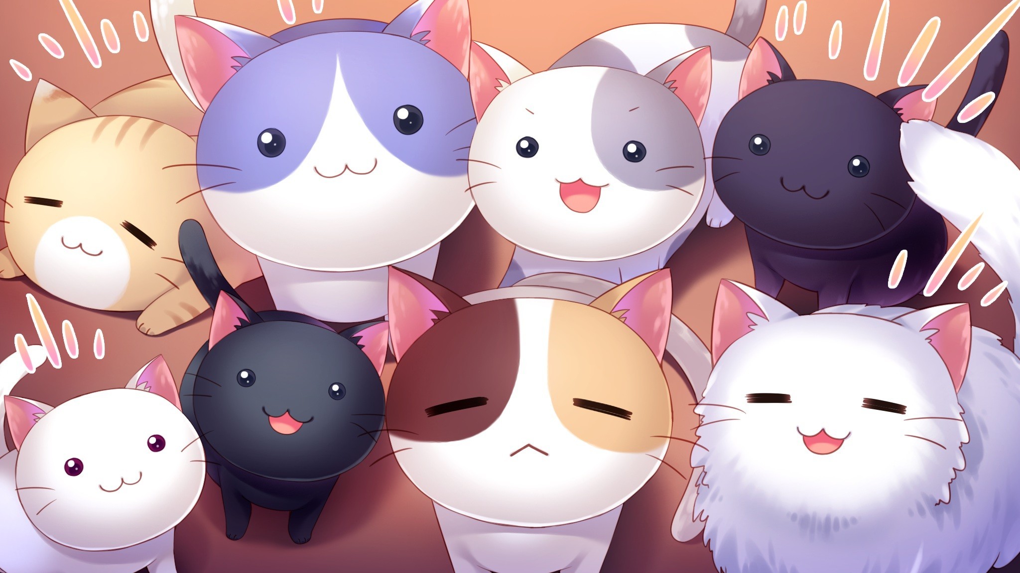 Mèo Anime tinh nghịch và vui vẻ