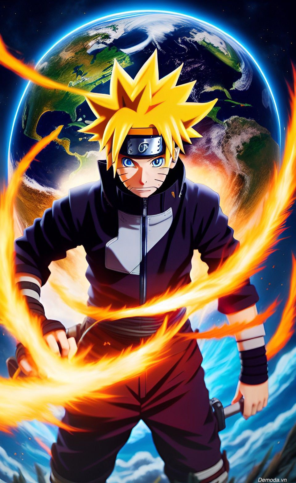 Naruto ngầu trong tư thế chiến đấu, Rasengan trên tay tỏa ra sức mạnh khủng khiếp