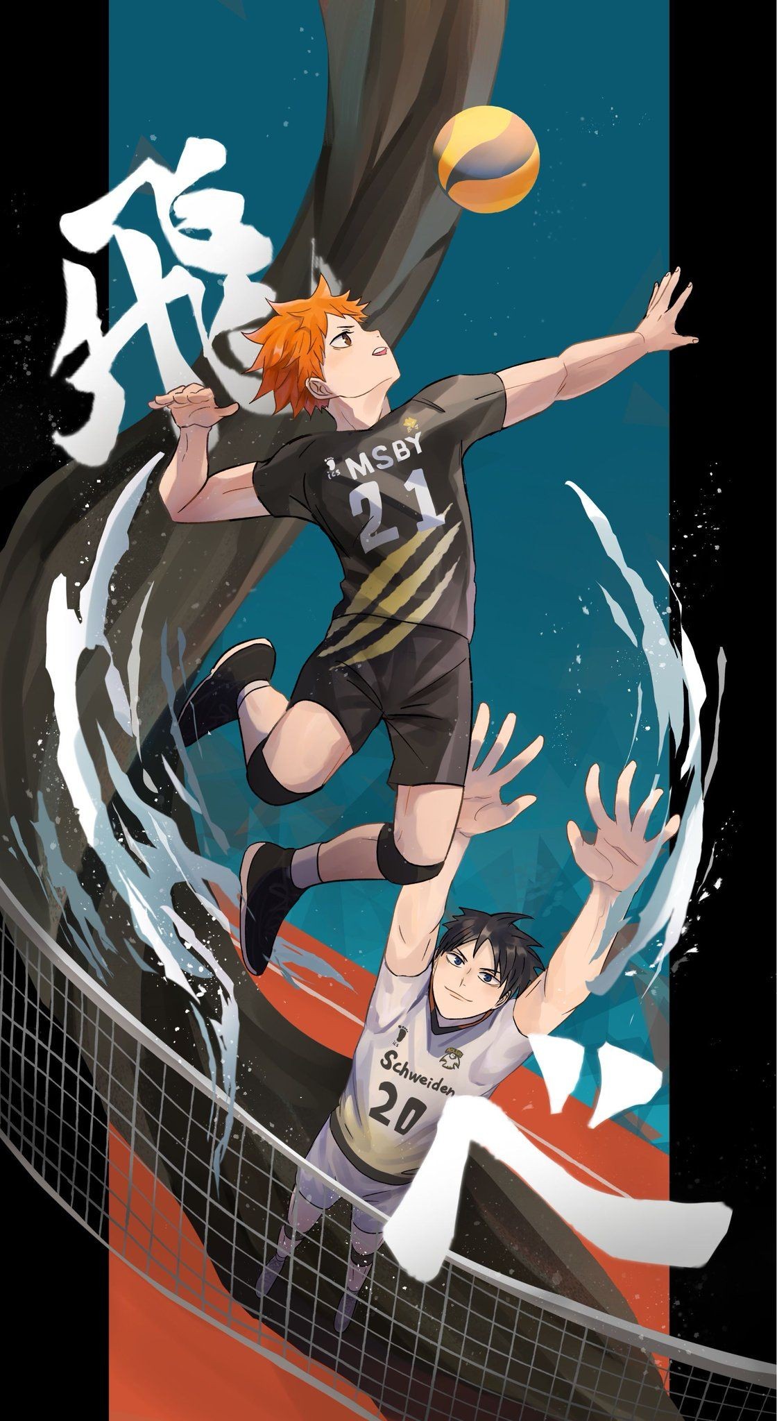Nhân vật anime bóng chuyền bật nhảy mạnh mẽ