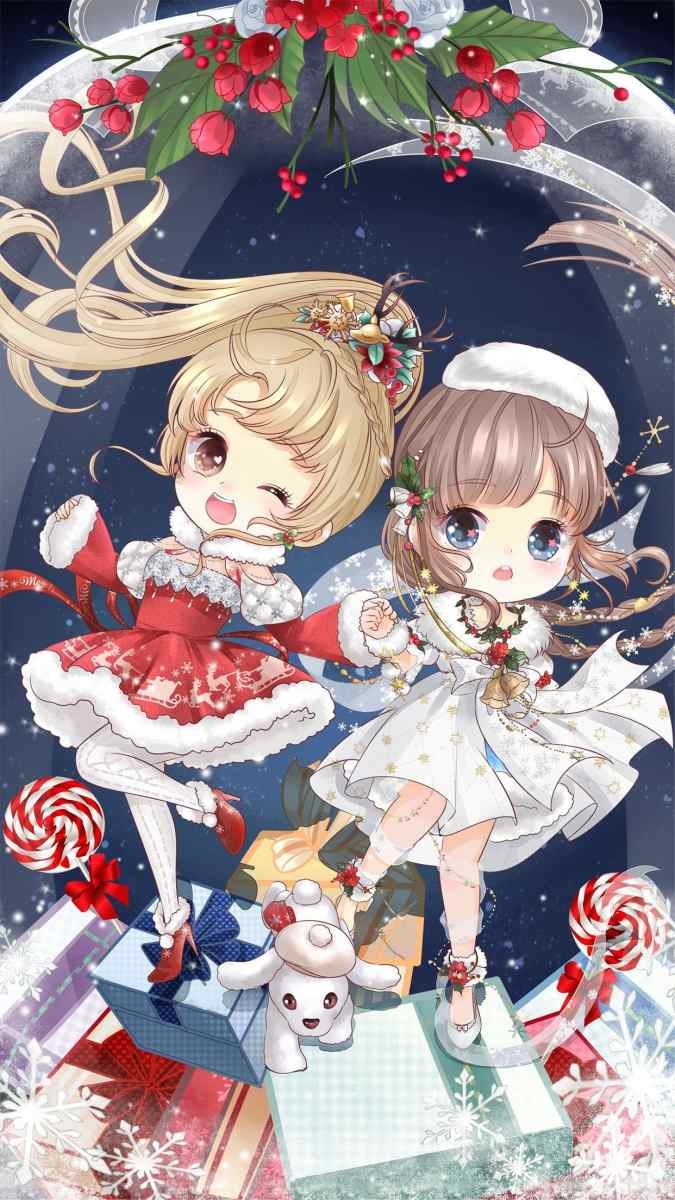 Nhân vật anime vui vẻ xây người tuyết trong khung cảnh mùa đông