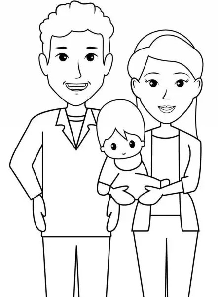 Tô màu tranh gia đình hạnh phúc, dễ thương và thân thiện với trẻ nhỏ