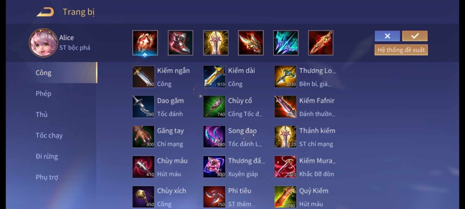 Trang bị Alice full sát thương chí mạng