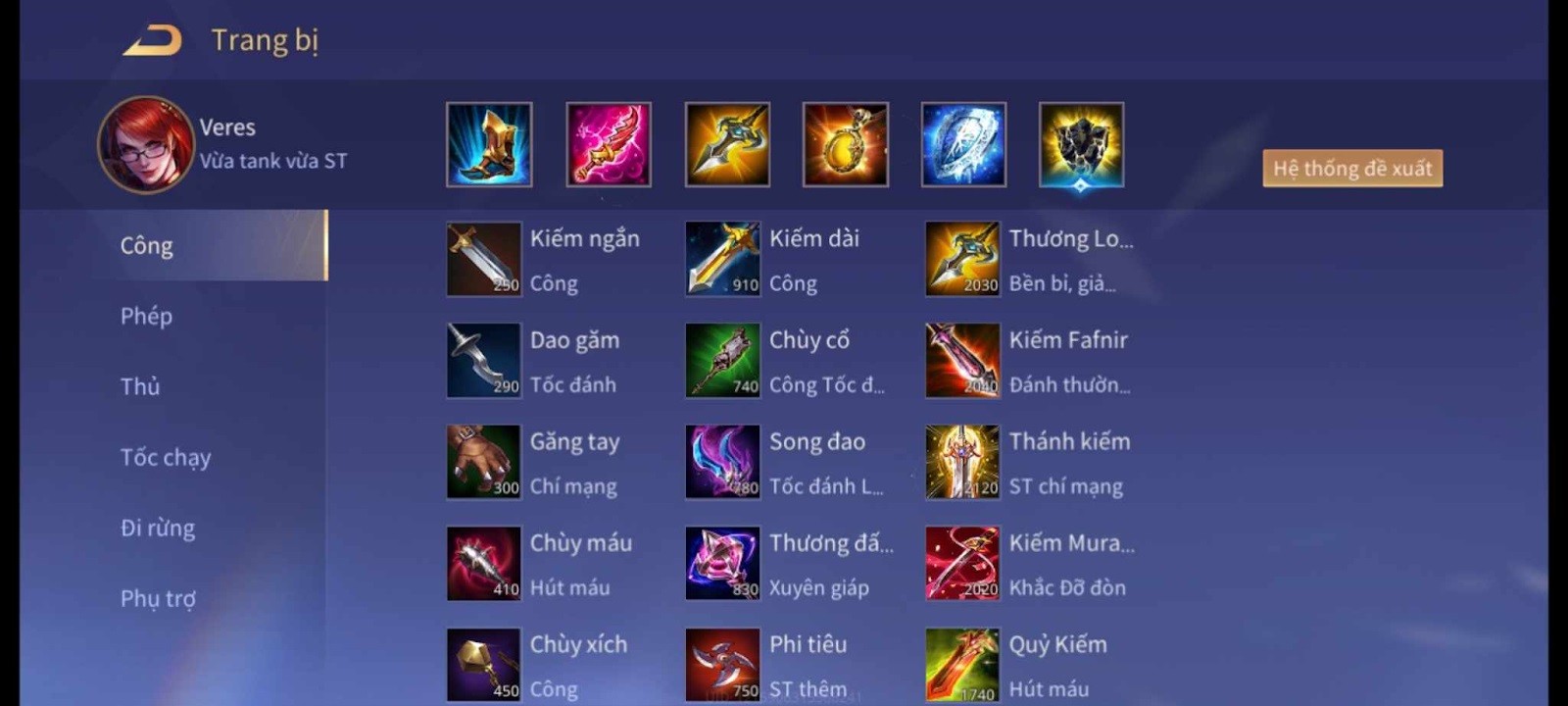 Trang bị chuẩn cho Veres