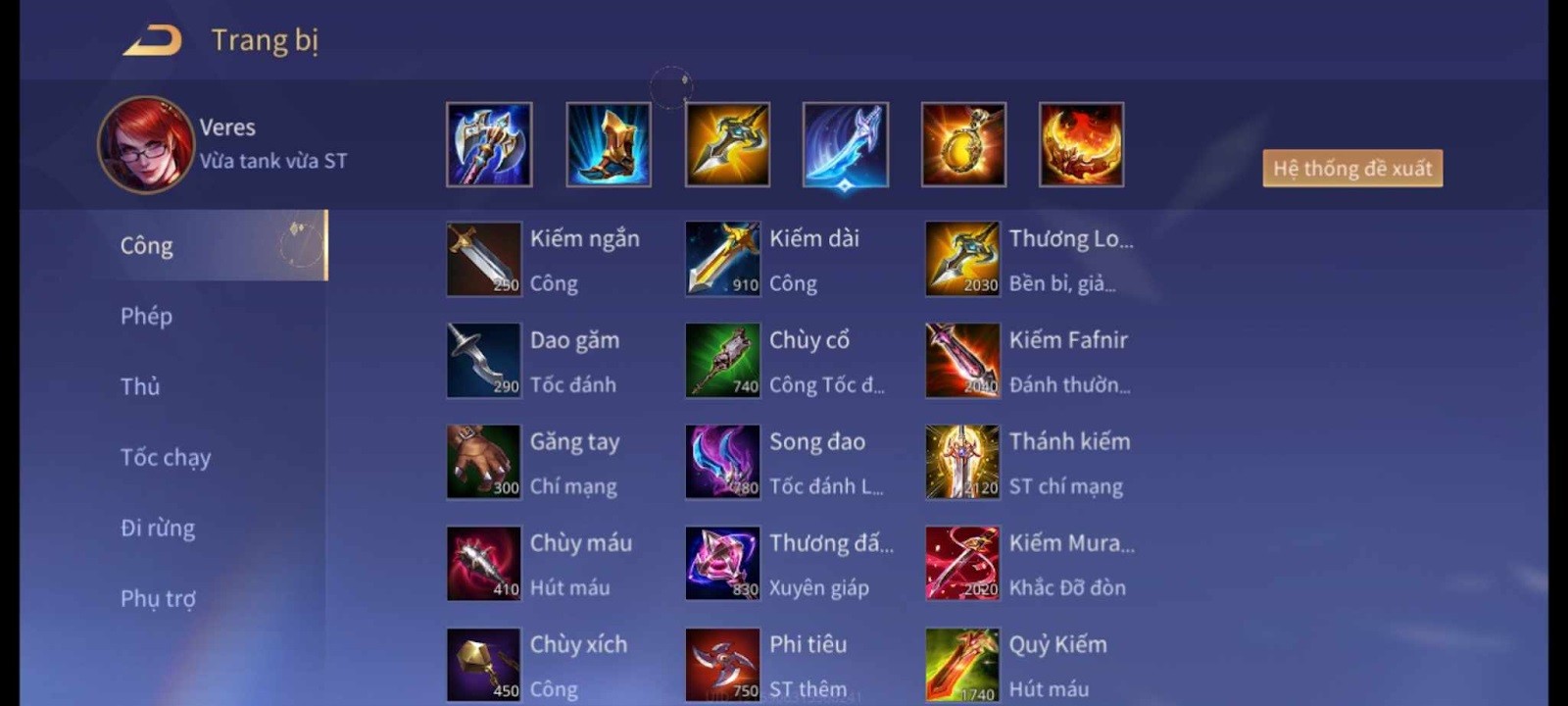 Trang bị đi rừng cho Veres