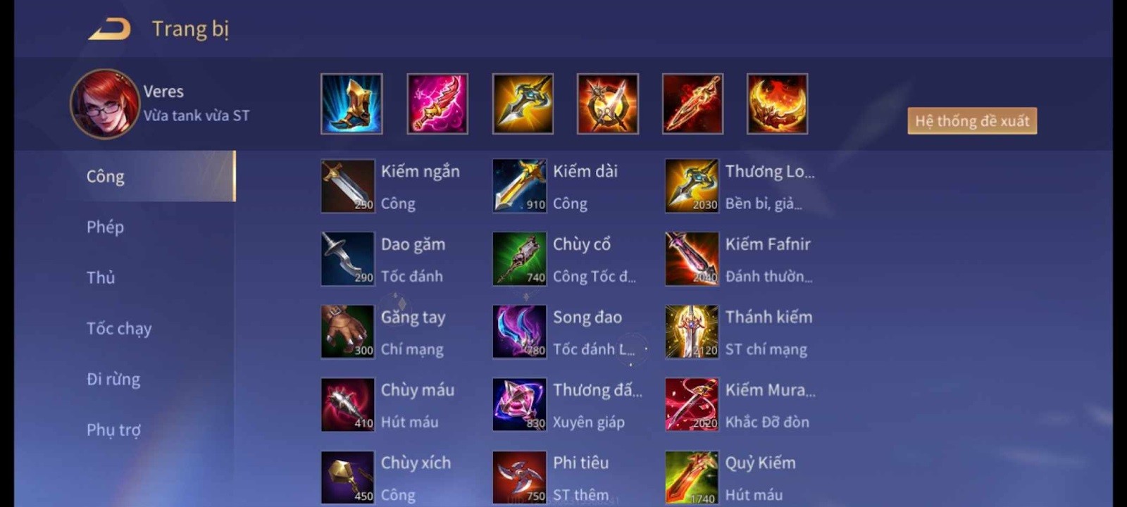 Trang bị full sát thương cho Veres