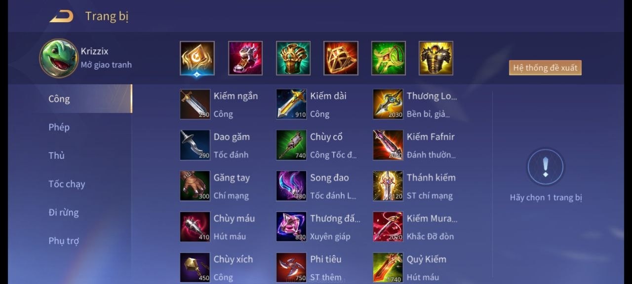 Trang bị Krizzix chuẩn nhất