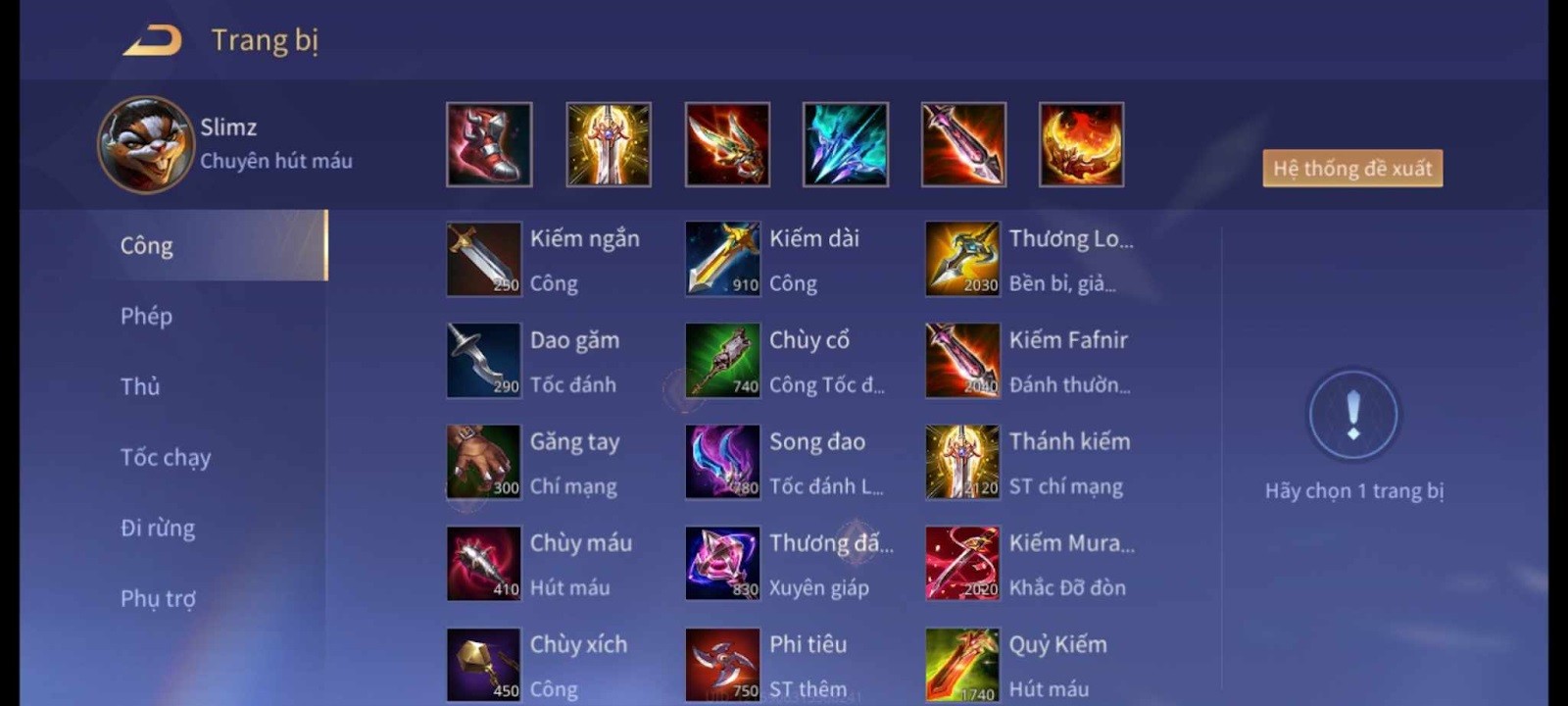 Trang bị Slimz đi đường rồng