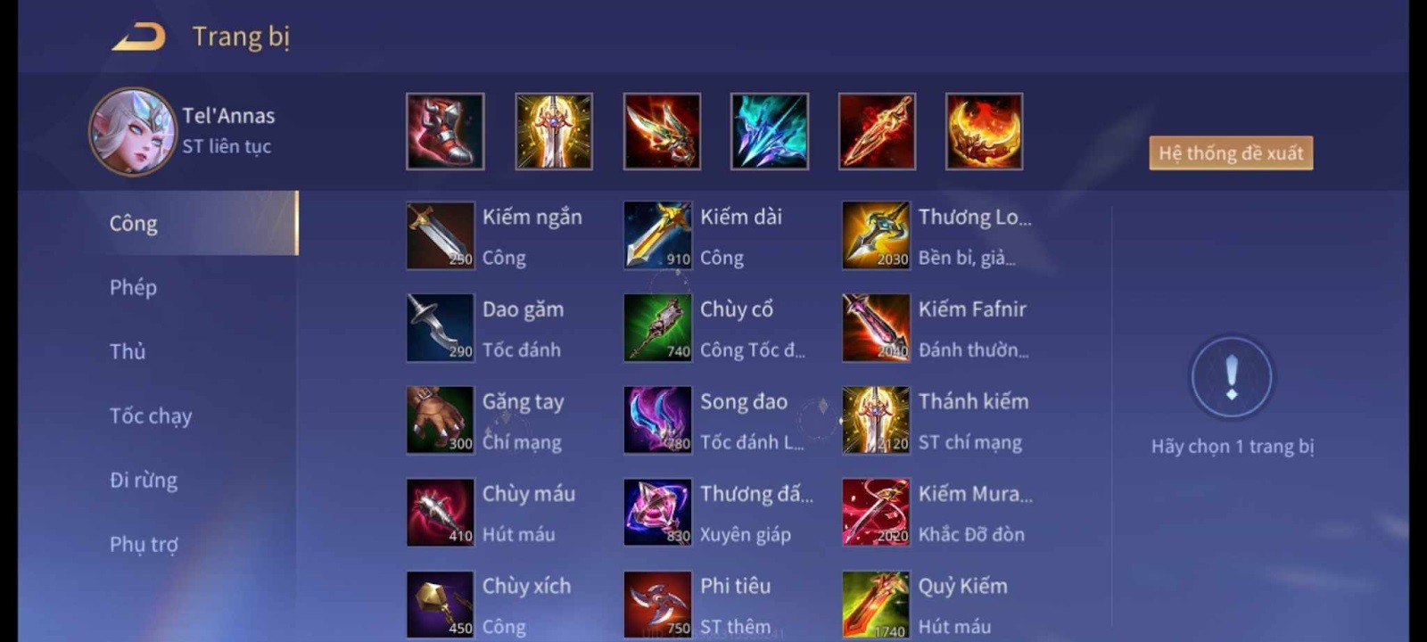 Trang bị Tel'annas chuẩn nhất