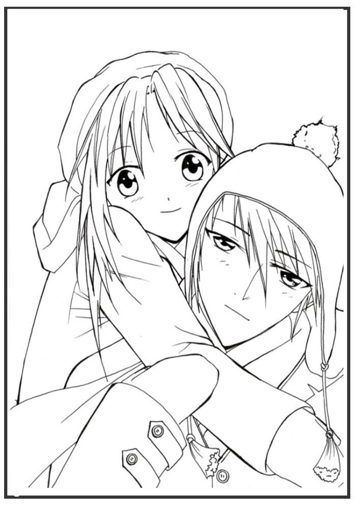 Tranh tô màu cặp đôi dễ thương kiểu anime