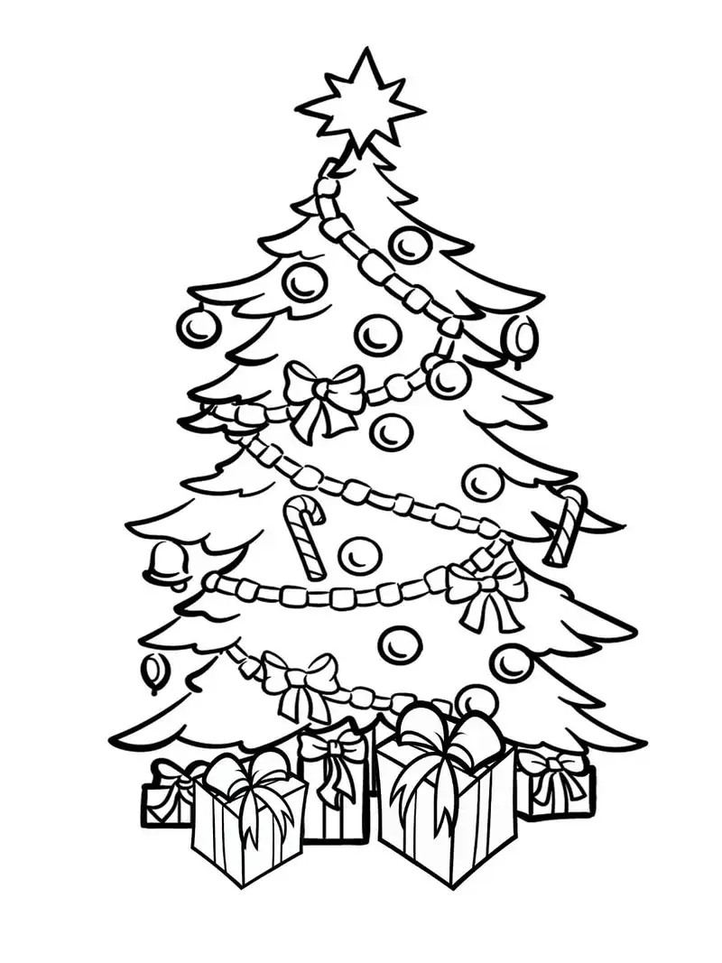 Tranh tô màu cây thông Noel với chi tiết thú vị