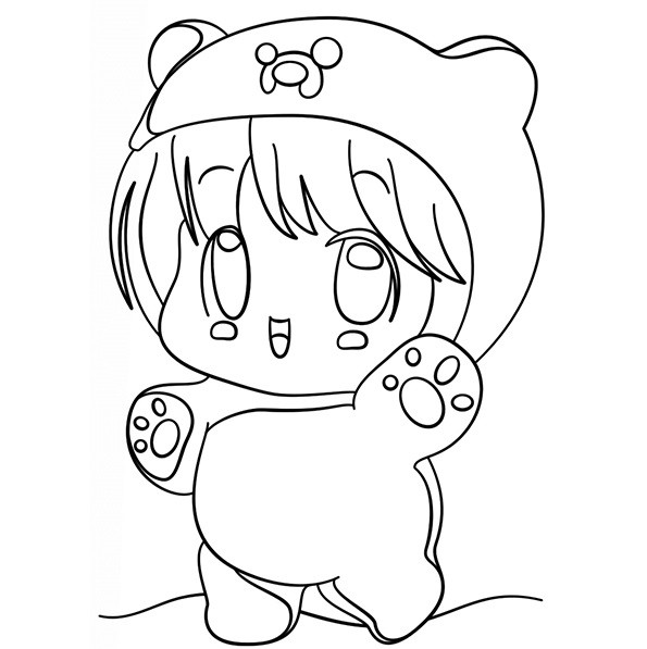 Tranh tô màu chibi cute đơn giản đang giơ tay chào hỏi